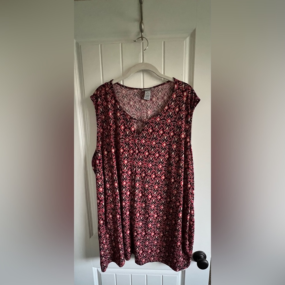 Catherine’s tank top red, black, tan pattern 5x